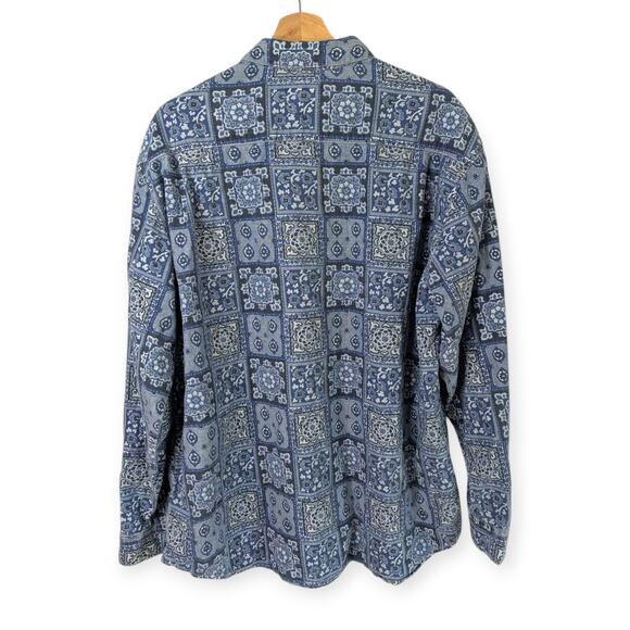 Vintage GUESS USA Denim Shirt 80s 90s ~ Tile print long sleeve snap front - Picture 2 of 7